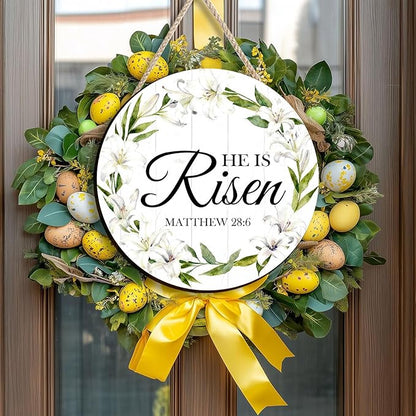 Kercan He is Risen Door Sign - 11.4" Vintage Floral He is Risen Decor Sign Religious Easter Decor Decorations for Home Wall Farmhouse Indoor Front Door Spring Hanging Wreath