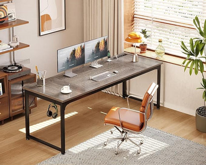 Coleshome 71 x 24 Inch Computer Desk with USB Ports, Large Office Desk, Long Study Student Writing Desk, Grey Oak