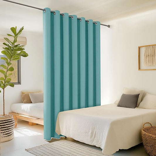 ChrisDowa Room Divider Curtain 108 Inches Long, Wide Blackout Sliding Door Curtain for Bedroom, Room Darkening Privacy Window Drape for Patio Door (1 Panel Set, Aqua, 100 x 108 Inch)
