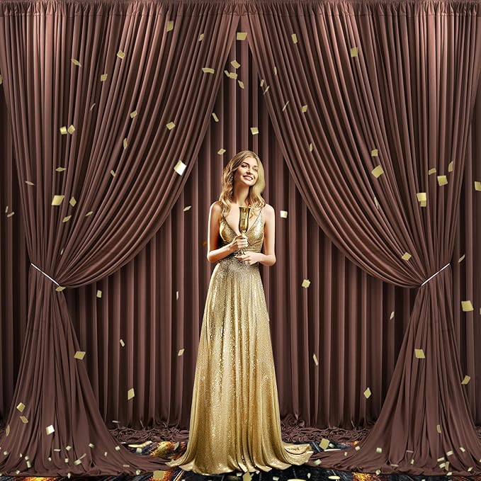 10x10 Brown Backdrop Curtain for Parties Wedding Wrinkle Free Brown Photo Curtains Backdrop Drapes Fabric Decoration for Birthday Party Baby Shower 5ft x 10ft,2 Panels
