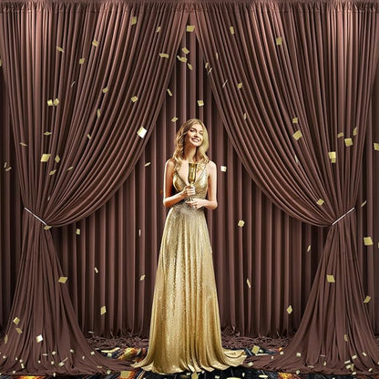 10x10 Brown Backdrop Curtain for Parties Wedding Wrinkle Free Brown Photo Curtains Backdrop Drapes Fabric Decoration for Birthday Party Baby Shower 5ft x 10ft,2 Panels