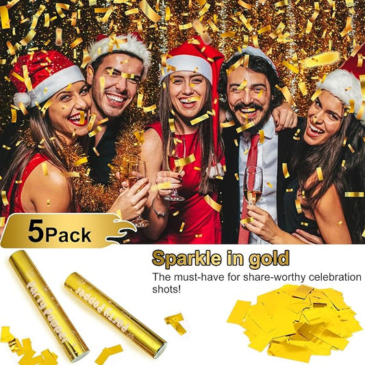 12 Inch Gold Confetti Poppers | 5 Pack Confetti Cannons for Weddings, New Years, Graduation, Anniversary and Any Celebration