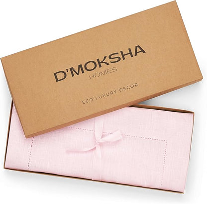 D'Moksha Homes Linen Pastel Pink Table Runner 108 Inches Long - 100% Pure Linen 14 x 108 Inch Table Runner for Winter, Christmas, Holiday - Classic Hemstitch