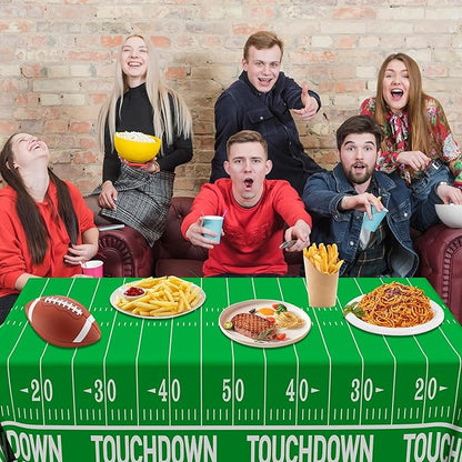 QZYL Football Party Decorations - 2PCS Touchdown Tablecloths, Disposable Tablecloths, Plastic Table Cover, Touchdown Theme Table Runner for Game Day, Birthday Party Supplies