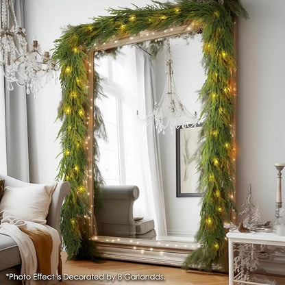 WBHome 6ft Pre-lit Real Touch Norfolk Pine Prelit Christmas Garland, Winter Greenery Garland for Christmas, Holiday Seasonal Outdoor/Indoor Home Decor