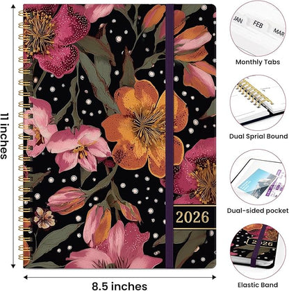 2026 Planner, Weekly and Monthly Planner for Women, Jan 2026 - Dec 2026 Pretty 2026 Calendar Planner with Monthly Tabs, Inner Pocket, Spiral Binding, Perfect for Office Home School - 8.5" x 11", Crimson Floral