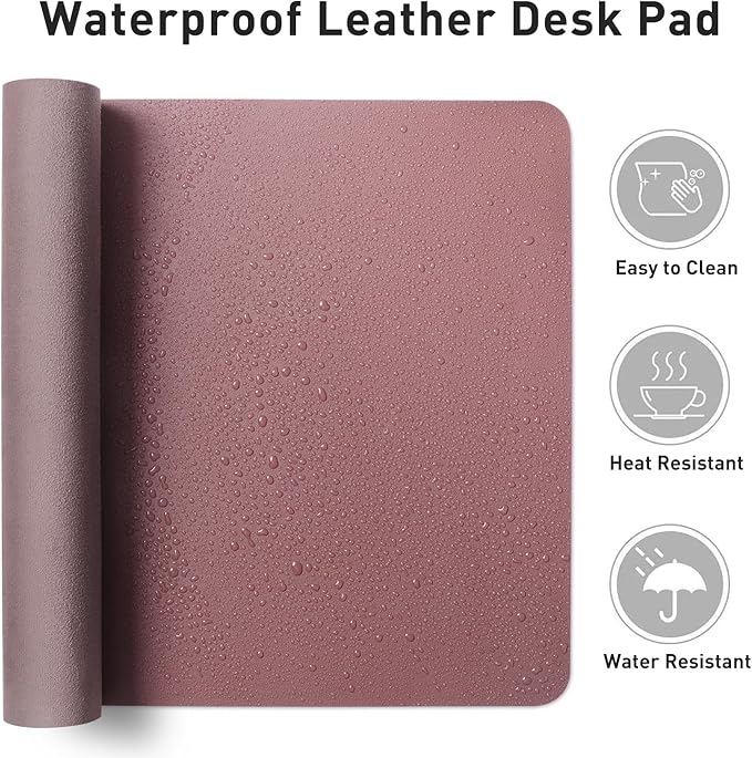 Aothia Faux Leather Desk Mat - Non-Slip PU Leather Desk Blotter, Waterproof Writing Surface, Large Desk Pad for Office & Home (Purple, 55" x 17")