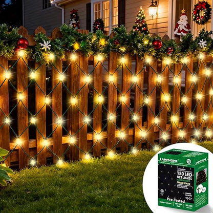LAMPHOME Led Christmas Net Lights Outdoor Christmas Decorations Lights 150LED 6ftx4ft, Connectable Outdoor Fairy Mesh String Lights for Party, Holiday, Wedding, Tree, Bushes Decorations (Warm White)