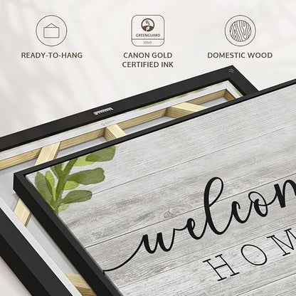 Elephant Stock Rustic Welcome Home Wall Art - Horizontal Floating Framed Canvas - 1-Piece Living Room Wall Decor - Digital Art Inspirational And Typography Canvas Print - Gray and Black Decor for Wall by Natalie Carpentieri - 37" X 25"