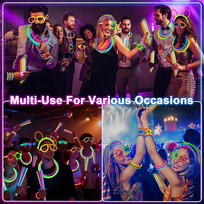 647PCS Glow Sticks, Glow in the Dark Party Favors New Year Eve Christmas Party Supplies for Adults Glow Sticks Bulk & Connectors Light Up Glasses Headbands Bracelets Necklace for Christmas Accessories
