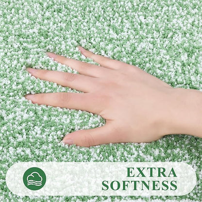 Pauwer Bathroom Rug Mat Set 3 Piece, Microfiber Shaggy Bath Set, Non-Slip Ultra Soft Carpet Mats, Absorbent with U-Shaped Toilet for Bathroom, Tub, Shower, Green