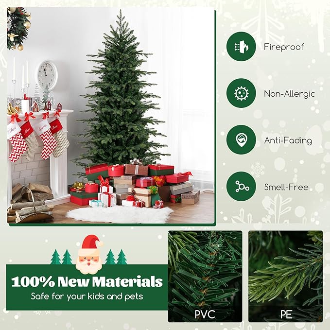 GOFLAME 6FT Prelit Artificial Christmas Tree, Hinged Xmas Tree with 714 PE & PVC Branch Tips, 260 LED Lights, 11 Lighting Modes, Remote, Holiday Decoration Tree with Timer, Adjustable Brightness