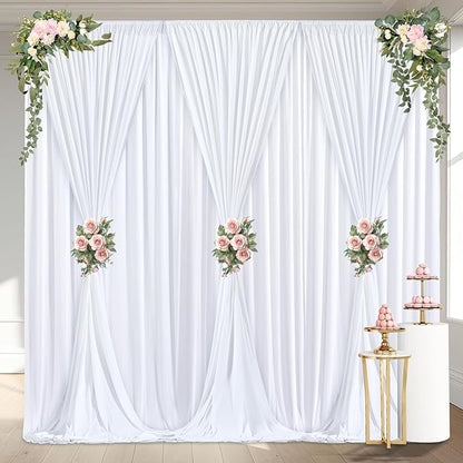 24 x 10ft White Backdrop Curtains for Wedding Photo Background Curtains Wrinkle Resistant Back Drop for Party Photoshoot Polyester Curtains Backdrop for Baby Shower Birthday Events Decor, 6 Panels
