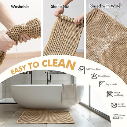 MIULEE Set of 2 Waffle Bathroom Runner Rugs, Boho Bath Rugs Non Slip Washable, Super Absorbent Runner Bath Mats, Rubber Backed Shower Mats for Hallway Bedroom Laundry Room, Brown, 2'x5'(24x60 Inch)