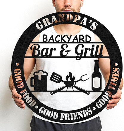 Outdoor Barbecue Metal Sign, Custom Grill Name Cut Wall Art for BBQ Station, Rustic Patio Kitchen and Backyard Decor