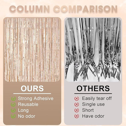 3 Pack 3.3 x 8.2 ft Laser Champagne Foil Fringe Backdrop Curtains, Tinsel Streamers Birthday Party Decorations, Fringe Backdrop for Graduation, Baby Shower, Gender Reveal, Disco Party
