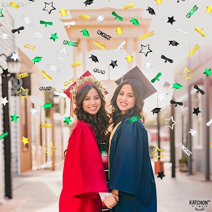 KatchOn, Congrats Grad Confetti 2025 - Pack of 1000 | Green and Gold Graduation Decorations 2025 | 2025 Graduation Confetti for Class of 2025 Decorations