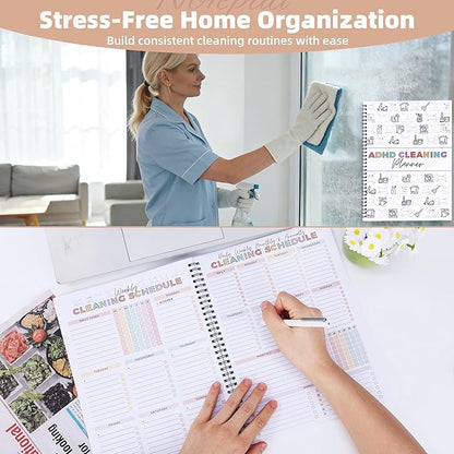 PGJ ADHD Cleaning Planner for Adults – Undated Daily, Weekly & Monthly Cleaning Schedule & Checklist – Household Chores Organizer Notebook for Home Management, Routine Tracking Family Cleaning Tasks