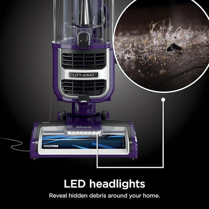 Shark Lift-Away Upright Vacuum with Powerfins, Self-Cleaning Brushroll, Anti-Allergen Complete Seal Technology, No Hair Wrap, LED Headlights, and Advanced Swivel Steering, Eggplant, ZD201