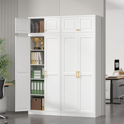 Kitchen Pantry Storage Cabinets, 86" Tall Metal Storage Cabinet with Doors and 4 Shelves, Food Pantry Cabinet, White Kitchen Cupboard, Large Steel Cabinets for Dining, Office, Living Room