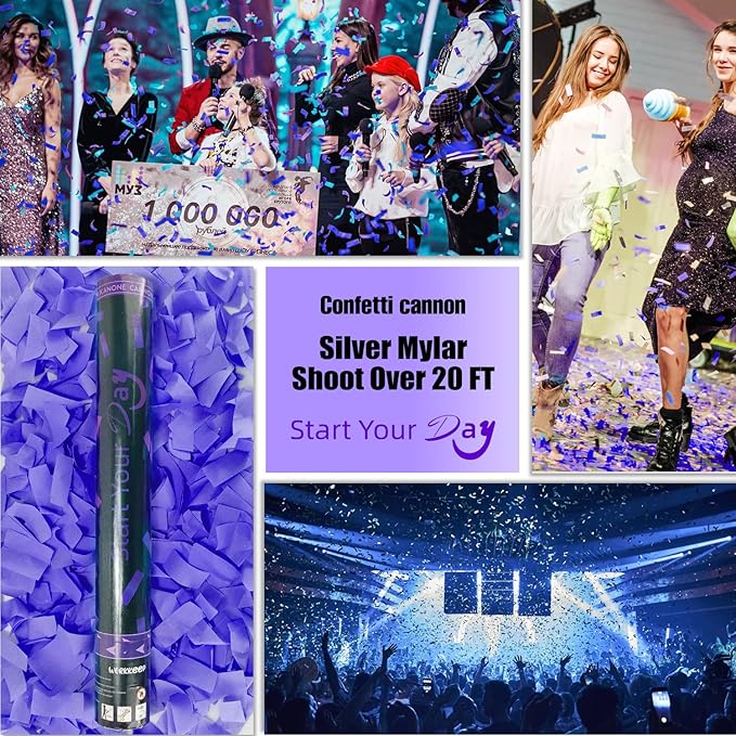 Violet Confetti Poppers, 15 Inch Purple Party Poppers, Air Powered Confetti Gun for Birthday, Wedding, Graduate Celebrations