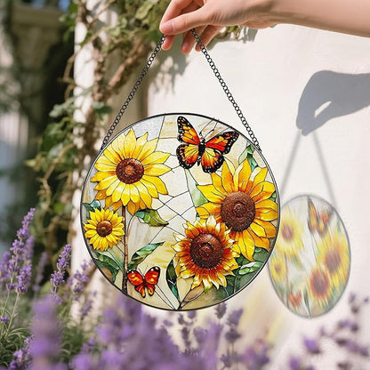 Butterfly Stained Glass Window Hanging, 8 Inch Sun Catchers Indoor Window, Suncatchers for Windows Hanging, Home Decoration and Christmas, Festival, Mother's Day, Birthday, Gifts for Women, Mom
