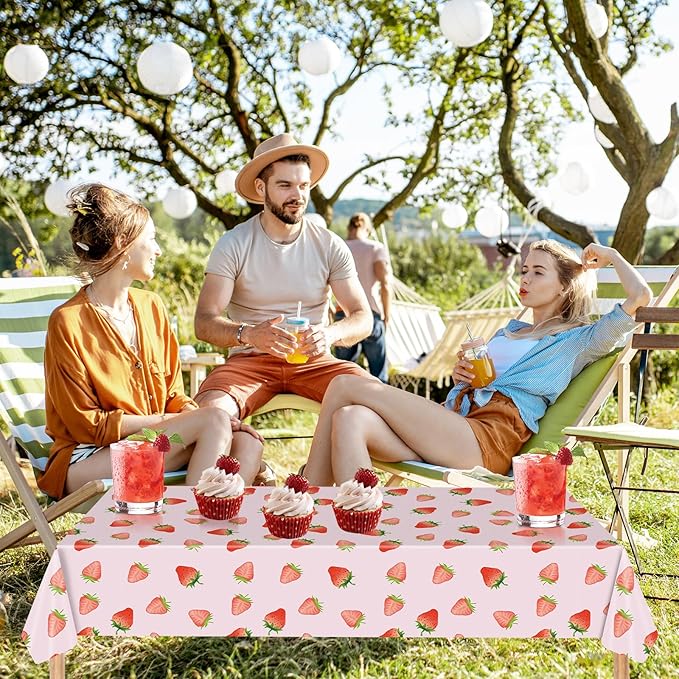 2 Pack Strawberry Tablecloths Plastic 54 X 108Inch, Strawberry Birthday Decorations Table Cloth Disposable Sweet One Table Covers for Baby Shower Birthday Party Supplies