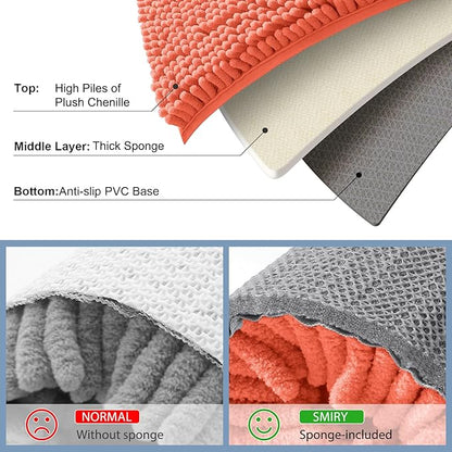 Smiry Luxury Chenille Bathroom Rugs 47x20, Extra Soft and Absorbent Shaggy Bath Mat, Machine Washable, Non-Slip Plush Carpet Runner for Tub, Shower, and Floor, Home Decor Accessories, Coral