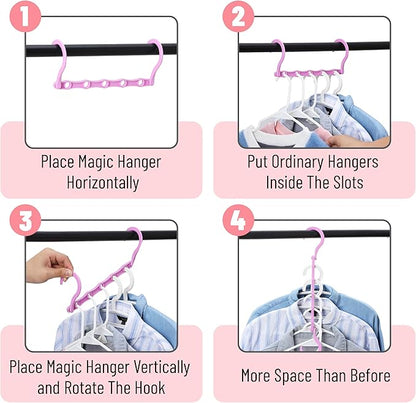 Mr. Pen- Space Saving Hangers for Clothes, 8 pcs, Playful Pop Colors, Plastic Multi Clothes Hangers Space Saving, 5 Slots, 360° Rotating Hooks