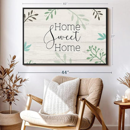 Elephant Stock Home Sweet Home Foliage Wall Art - Horizontal Floating Framed Canvas - 1-Piece Living Room Wall Decor - Leaf Digital Art Canvas Print - Beige and Black Decor for Wall by Susan Jill - 40" X 27"