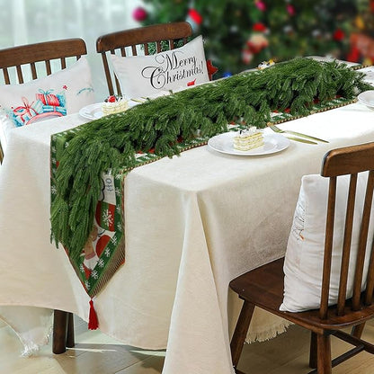 TOKCARE 6FT Real Touch Norfolk Pine Garland, 2 Pcs Artificial Christmas Greenery Garland for Mantle, Fireplace, Table, Indoor Outdoor Xmas Decor