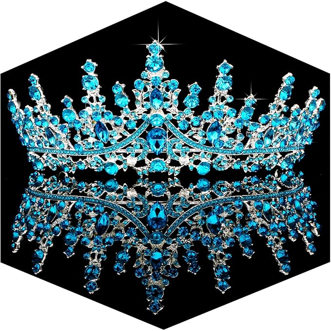 TOBATOBA Sky Blue Tiara Crowns Royal Queen Crown Crystal Wedding Tiaras for Women Princess Rhinestone Crown Wedding Tiaras for Bride Halloween Crowns for Women Quinceanera Headpieces for Prom Party