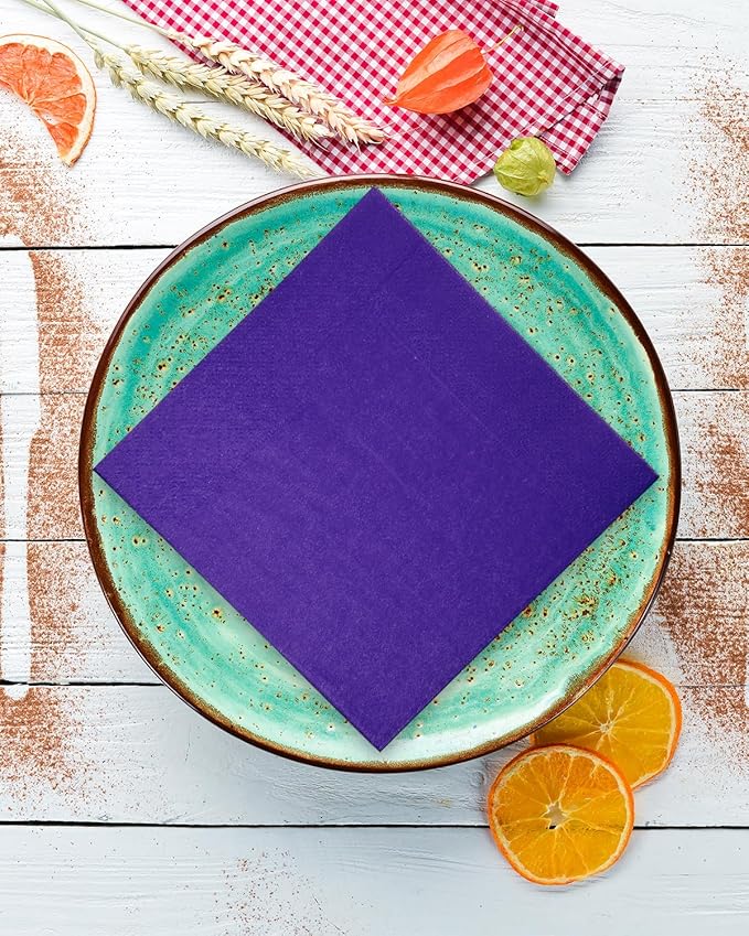Deep Purple Cocktail Napkins 5 * 5inch disposable Beverage Napkin paper for Cocktail, Wedding, Dinner，Birthday Party Dessert Wine Paper Napkins（ 120 Count）
