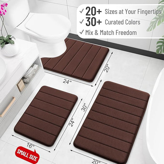 OLANLY Memory Foam Long Bathroom Rugs Runner 59x24, Super Soft Absorbent Bath Mat, Quick Dry, Machine Washable Shower Floor Rugs, Bathmat Carpet, Bathroom Home Decor Accessories, Brown
