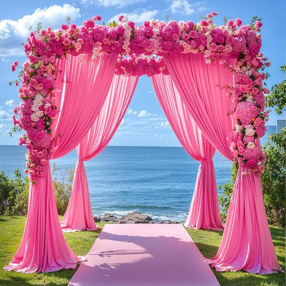 32 x 10ft Hot Pink Backdrop Curtains for Girls Party Photo Background Curtains Wrinkle Free Drapes for Backdrop Long Curtain for Wedding Bridal Shower Valentine's Day Birthday Baby Shower, 8 Panels