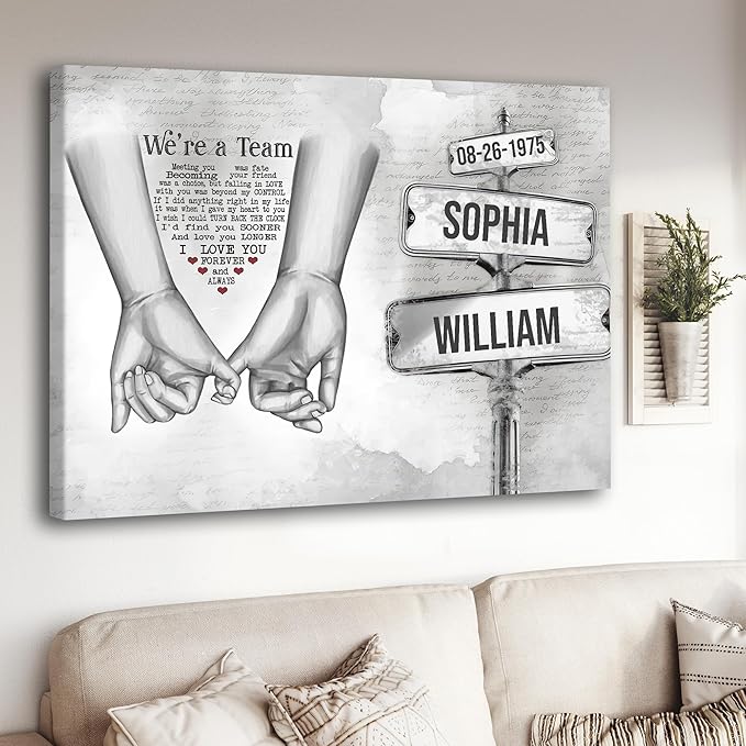 GABITA Personalized Couple Wall Art, Gift for Husband and Wife, Parent, Grandparent, We're A Team Canvas, Romantic Picture Frame Wedding Keepsake, Gift for Christmas, Valentine