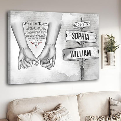 GABITA Personalized Couple Wall Art, Gift for Husband and Wife, Parent, Grandparent, We're A Team Canvas, Romantic Picture Frame Wedding Keepsake, Gift for Christmas, Valentine