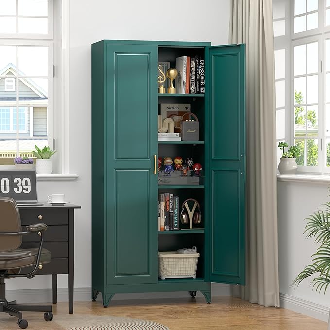 75" Tall Metal Storage Cabinet, Kitchen Pantry Storage Cabinets with Doors and 4 Shelves, Food Pantry Cabinet, Utility Kitchen Cupboard, Large Steel Cabinets for Dining, Living Room, Green