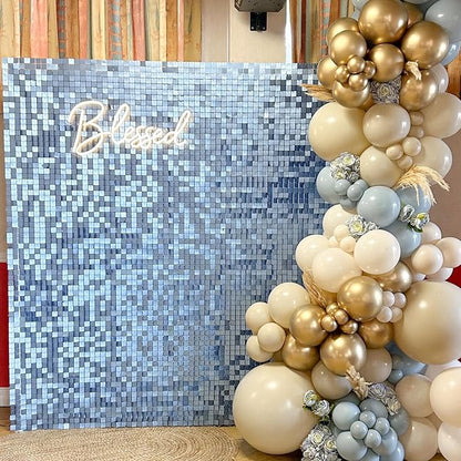 Shimmer Wall Backdrop Baby Blue Square Sequin Wall Panel Backdrop Decor for Wedding, Anniversary, Birthday, Party, 36 Panels
