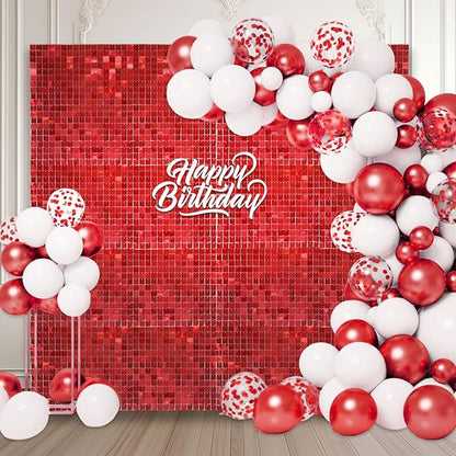 48 PCS Red Shimmer Wall Backdrop, Square Sequin Photo Backdrops Panel, Glitter Wall Background for Birthdays, Weddings, Christmas, Engagements, Disco Bachelorette Party Decoration (6FTx8FT)