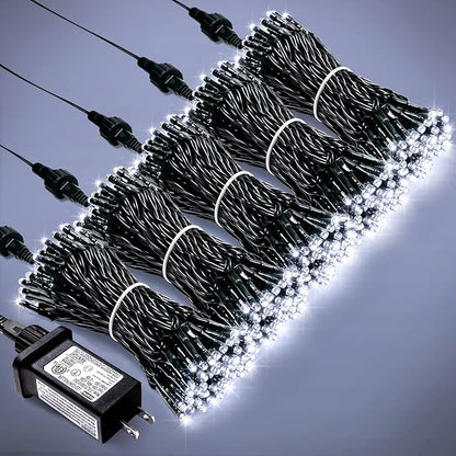 JMEXSUSS 500 LED White Christmas Lights Outdoor Indoor, Green Wire Christmas Tree Lights Plug in, 8 Modes Waterproof White String Lights for Xmas Wedding Party Garden