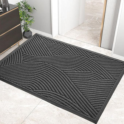 Sturdy Front Door Mat, Absorbent Muddy Dirt Resist Welcome Door Mats Outdoor Indoor, Stain and Fade Resistant, Non-Slip Backing Entry Mat Low Profile Doormat for Entryway, 60×36, Grey