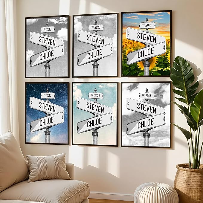 Personalized Vintage Street Sign For Couples, Custom Street Sign Canvas Poster Wall Art With Names, Gift For Valentine