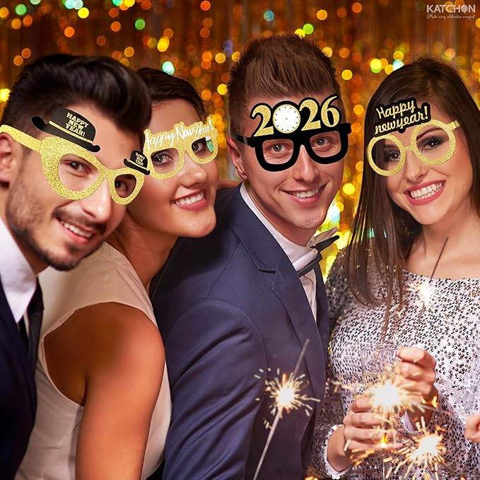 KatchOn, 2026 Glasses New Year Eve - Pack of 12 | Happy New Year Eyeglasses 2026 for New Years Eve Party Supplies 2026 | NYE Party Glasses | Happy New Years Decorations 2026 | NYE Sunglasses 2026