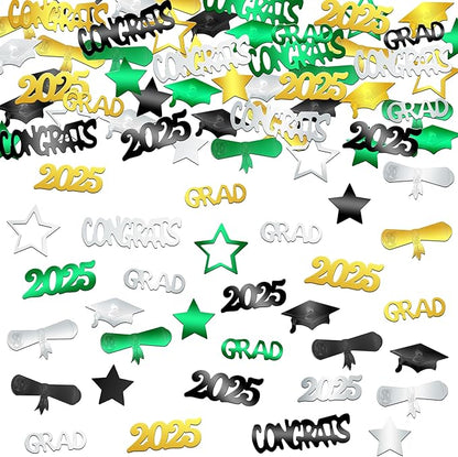 KatchOn, Congrats Grad Confetti 2025 - Pack of 1000 | Green and Gold Graduation Decorations 2025 | 2025 Graduation Confetti for Class of 2025 Decorations