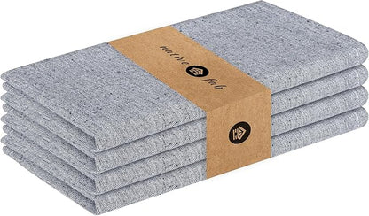 Native Fab Solid Cloth Napkin Set of 4, 100% Chambray Cotton, Washable, Reusable Dinner Cloth Napkin 17x17 inches, Table Decor Napkins for Dinner, Events, Navy Blue
