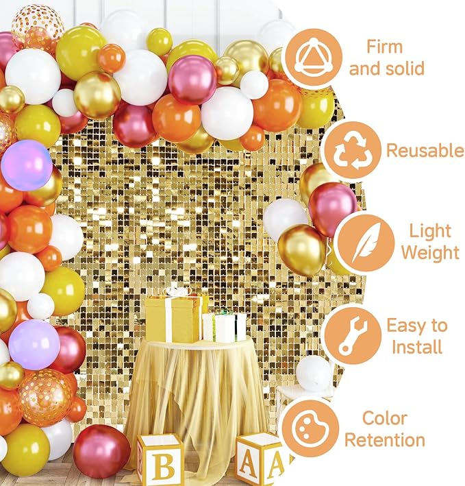 Light Gold Shimmer Wall Backdrop,Shiny Sequins,48 Pcs Sequins Backdrop Decoration Panels,Photo Background Decorations for Birthday Party Wedding Engagement Anniversary Graduation Baby Shower