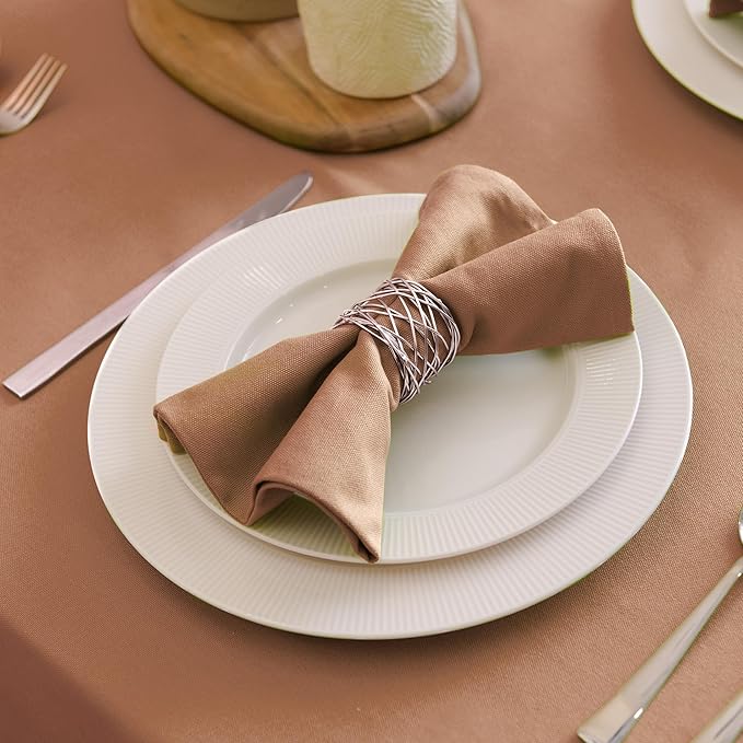 Encasa XO Tan Cloth Napkins Set of 6, 17"x17" | Solid Color Cotton Dinner Napkins | Washable & Reusable Napkins for Dining Table Fall Decoration, Holiday & Christmas Festivals