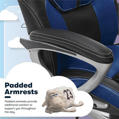 Serta Amplify Executive Office Chair with Faux Leather and Mesh, Adjustable Ergonomic Comfy Seat with Lumbar Support, Modern Computer DeskChairs, Swivel Rolling Wheels, Blue