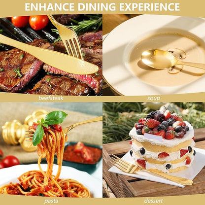 150 PCS Gold Plastic Silverware - Gold Plastic Flatware Disposable - Heavy Duty Disposable Utensils Sets Includes 50 Forks, 50 Spoons, 50 Knives for Christmas Party Wedding